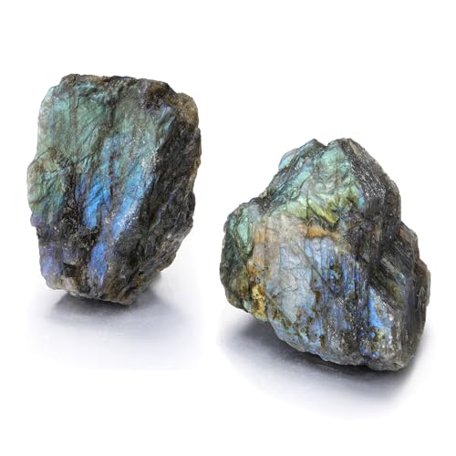 Jovivi 2pcs Raw Labradorite Crystals,Large 1.6"-2.2" Rough Stones Bulk