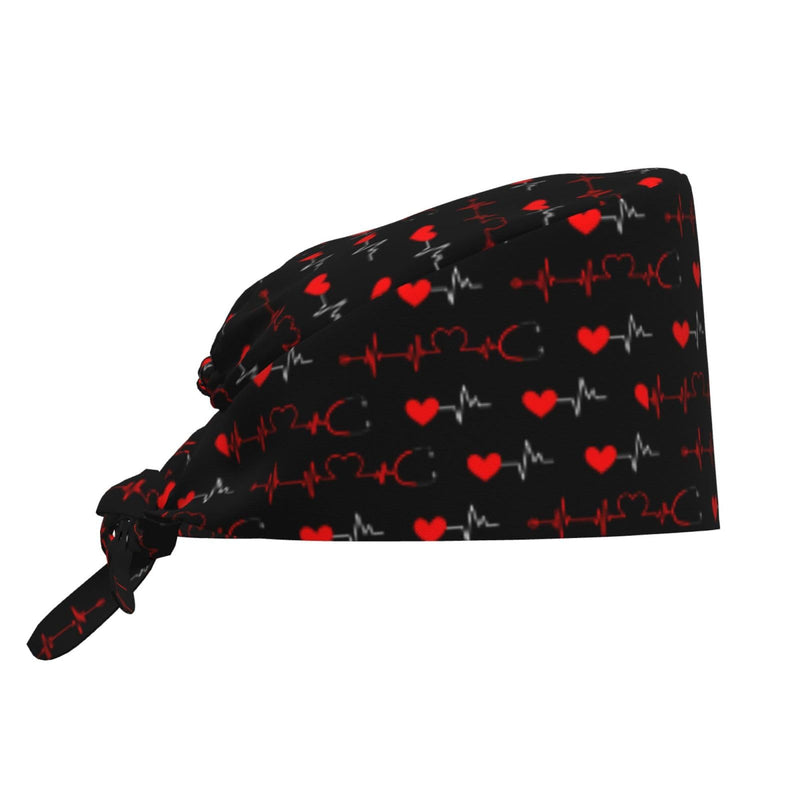 [Australia - AusPower] - Electrocardiogram Heart Bouffant Scrub Caps Nursing Working with Sweatband Adjustable Surgical Hats Stethoscope Heart 