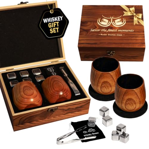 Charred Wooden Bourbon Drinking Glass Whiskey Glasses Gifts for Men 2Pcs Classic