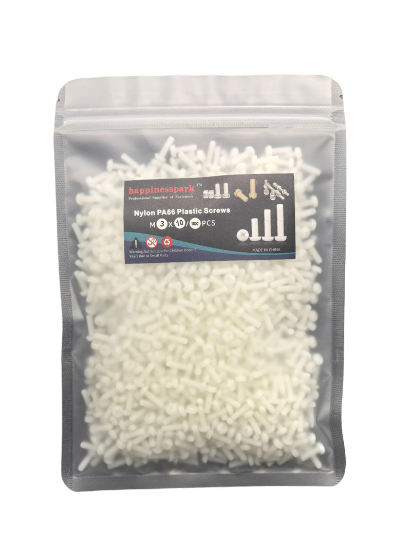 [Australia - AusPower] - Nylon PA66 1000PCS M3x10 Metric Cross Phillips Pan Head Screws - Chemical Resistant Fastener Kit, Non-Conductive Bolts for PCB/Automotive Assembly White 