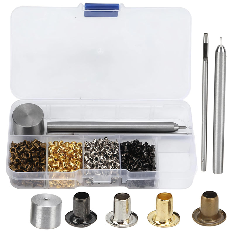 [Australia - AusPower] - Metal Grommet Kit, 800PCS 2mm Mini Grommets Copper Metal Grommet Kit, 4 Colors Eyelets and Leather Grommets Kit with 3pcs Install Tool and Storage Box for Shoes Clothes Bag DIY 