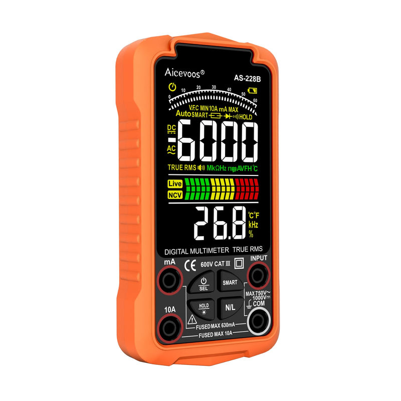 [Australia - AusPower] - AS-228B Smart Digital Multimeter, Auto-Ranging Volt Meter, TRMS 6000 Counts Voltage Tester Measures Voltage, Capacitance, Frequency, NCV, Ohm, Continuity, Diode, Live Wire for DIY 