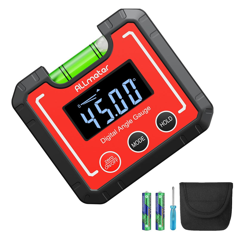 [Australia - AusPower] - Digital Angle Finder Magnetic ±0.1° Accuracy - Professional Woodworking Table Saw Inclinometer with IP52 Protection & Bubble Level Red 
