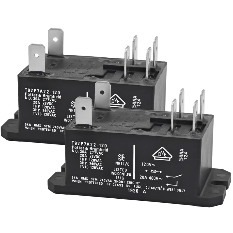 [Australia - AusPower] - 2Pcs T92P7A22-120 Power Relay, DPST-NO (2 Form A) - 120VAC, 30A 6-Pins General Purpose Relay Replace Part 10459304 2 