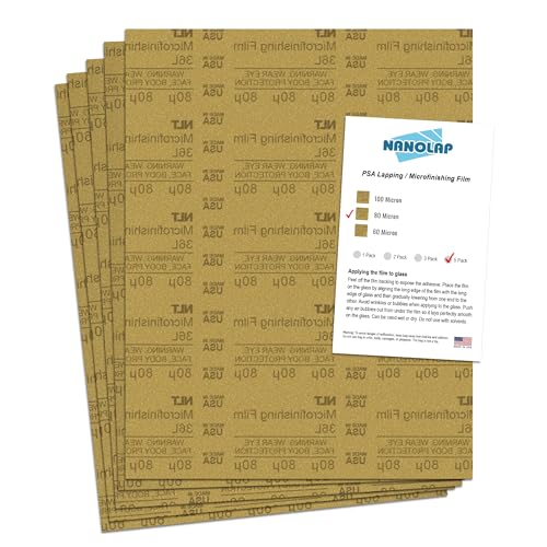 NANOLAP 80 micron 180 grit PSA microfinishing film, 5-piece adhesive sanding sheets for polishing and sharpening