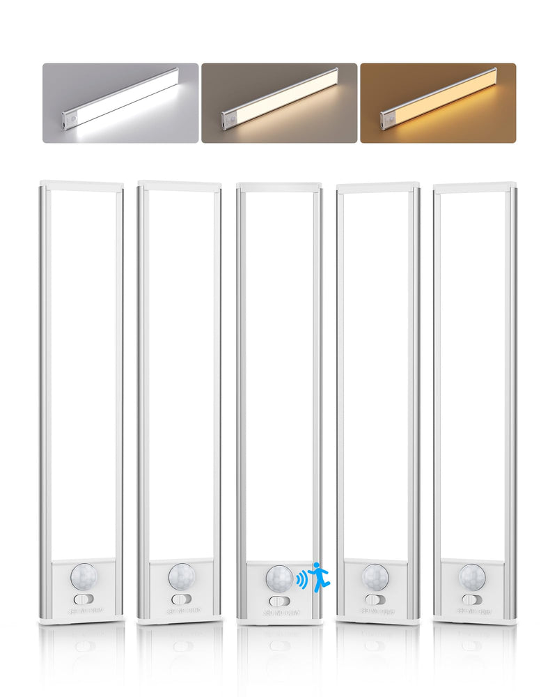 [Australia - AusPower] - Under Cabinet Lighting,5 Pack Rechargeable Motion Sensor Light Indoor,3 Colors Dimmable,Magnetic Closet Lights Battery Operated,Under Counter Lights for Kitchen,Wardrobe, Hallway, Home 8inch-5Pack 