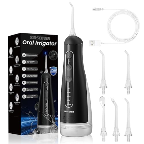 Dental Floss with Removable Washable Tank, 5 Modes, Rechargeable Cordless Oral Irrigator, 300ml, Portable Dental Floss, IPX7 Waterproof for Home and Travel, Black Premium Black