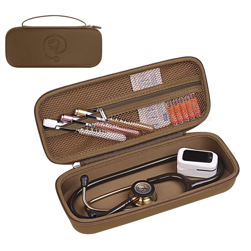 [Australia - AusPower] - Portable Stethoscope Case Compatible with 3M Littmann Classic III, Lightweight II S.E, Cardiology, MDF, Hard Stethoscopes Case with Mesh Pocket for Accessories Medical Scissors Thermometer (Brown) BROWN 
