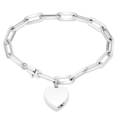Heart Urn Bracelet for Ashes for Women Men Cremation Jewelry Silver-Perforated Side