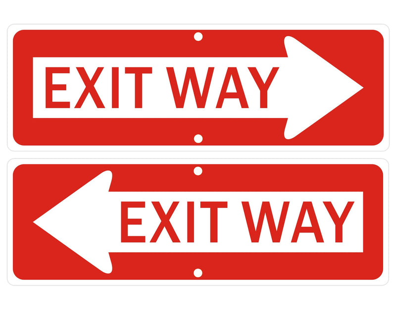 Exit Way Signs with Arrows, 18x6 Inches, Red and White, Reflective Aluminum, Left and Right Direction, 2-Pack red and white - Left and Right Exit