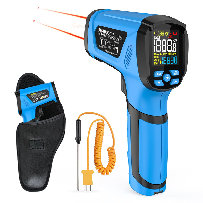 [Australia - AusPower] - Infrared Thermometer Temperature Gun, -40℉ to 2192℉ Dual Laser High Temp Thermometer with LCD Color Display, Non-Contact Industrial Pyrometer 50:1 Distance Ratio, Adjustable Emissivity Blue (-40℉~2192℉) 