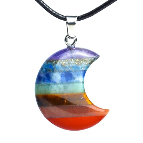 7 Chakra Crystal Crescent Moon Pendant Necklace