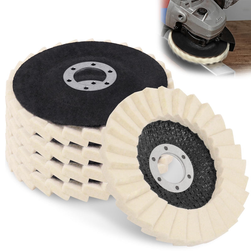[Australia - AusPower] - NOOTEASS 5 Pack Wool Felt Flap Disc Buffing Wheel, 4-1/2" x 7/8" Arbor Buffing Wool Polishing Wheel for Angle Grinder Marble Metal Stone Stainless Steel Furniture Car Wax 