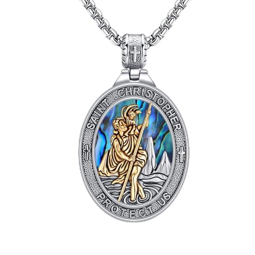 Religious Medal Necklace 925 Sterling Silver Medal Pendant Amulet Unique Religious Protection Jewelry Gifts for Men Women Saint Christopher
