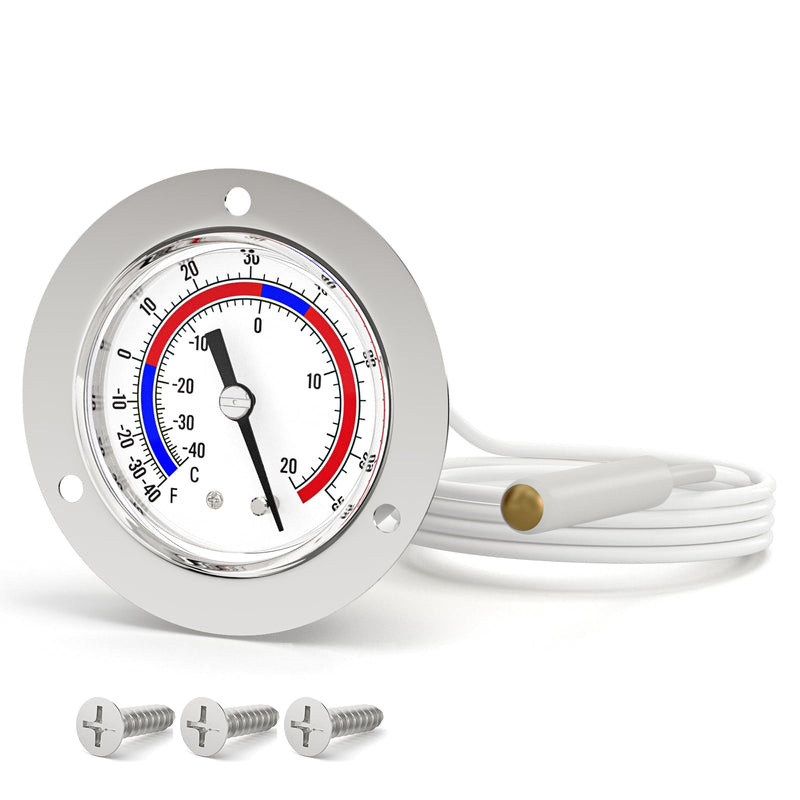 [Australia - AusPower] - -40 to 65 ℉ / -40 to 20℃ Capillary Design Refrigeration Thermometer, 2" Dial Size, 48" Capillary Length, Stainless Steel Flanged Panel Mount, Cold Storage, Display Cabinet, Freezer 1 