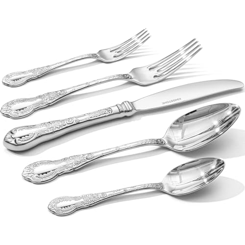 Silverware Set for 2, 10pc Vintage Flatware Set, 18/10 Stainless Steel 10-Piece Silver