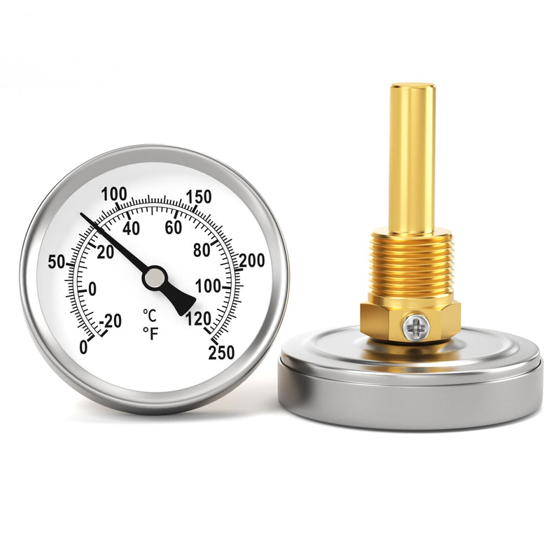 [Australia - AusPower] - 0-250°F/-20-120℃, Bimetal Thermometer, 2.5" Dial Size, 1/2" Connection Thread, Lead-Free Brass Stem with Total Length of 2.3" Back Mount, Accuracy 2%, for hot Water, boilers, and Pipes 2.5" Dial (0-250°F/-20-120°C) 