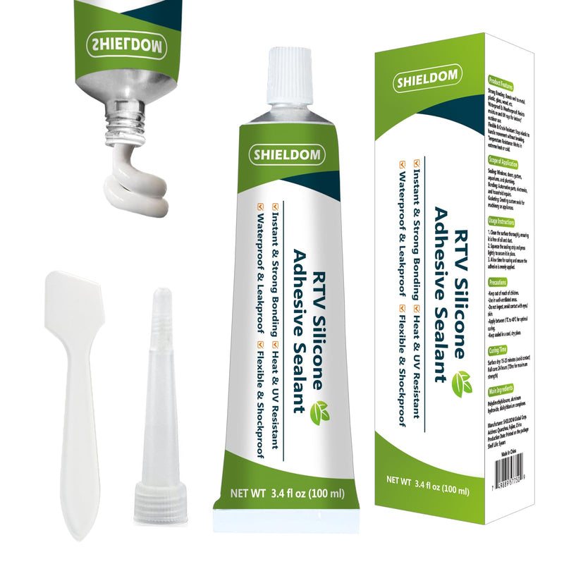 [Australia - AusPower] - RTV Silicone Adhesive Sealant 100% Silicone Sealer All-Purpose Caulk Waterproof Stronger Adhesion, Shrink & Crack Proof Caulking for Car, Kitchen, Window, Bathroom, Door (White, 3.4 Fl. Oz.) White 3.4 Fl. Oz. 