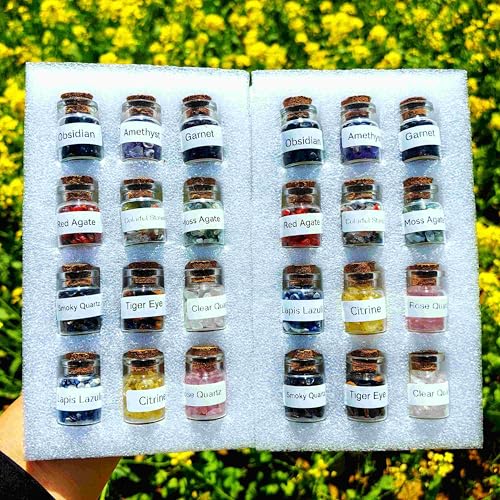 12 Kinds Crystal Chip Bottles Chakra Healing Wicca Gemstone Set