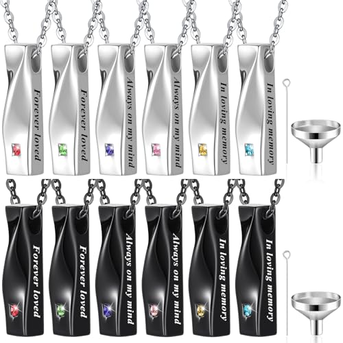 Highergo Urn Necklaces for Ashes Cremation Jewelry Urn Necklace Silver Black Stainless Steel Memorial Pendant Locket Vertical Bar Keepsake Pendant for Women Men Loved Ones Human Ashes 12 Twist
