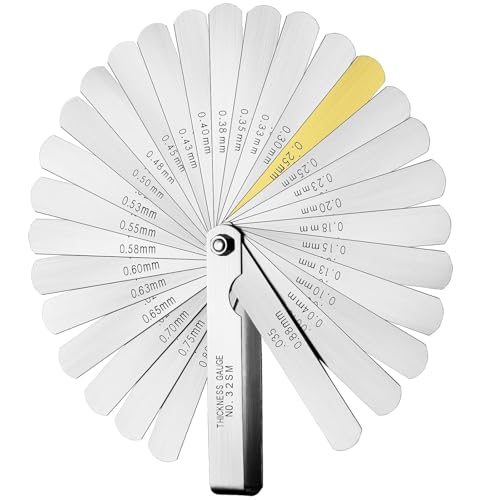 32 Blades Feeler Gauge 0.04-0.88 mm / 0,0015-0,035in/0.0015-0.035 Inch Feeler Gauge Valve Game | Universal Thickness Gauge Stainless Steel Metric/Imperial Probe Blade Gauge Tool for Measuring Width/Thickness/Metric Sizes