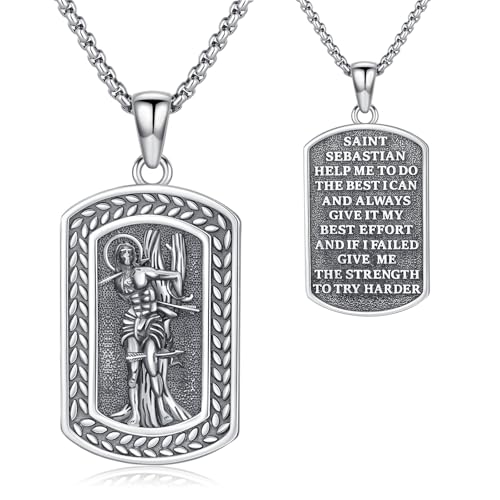 Saints Religious Necklace 925 Sterling Silver St. Christopher/St. Michael/Virgin Mary Miraculous Medal Patron Saint Religious Amulet Necklace Jewelry Gift for Women Men St. Sebastian Necklace