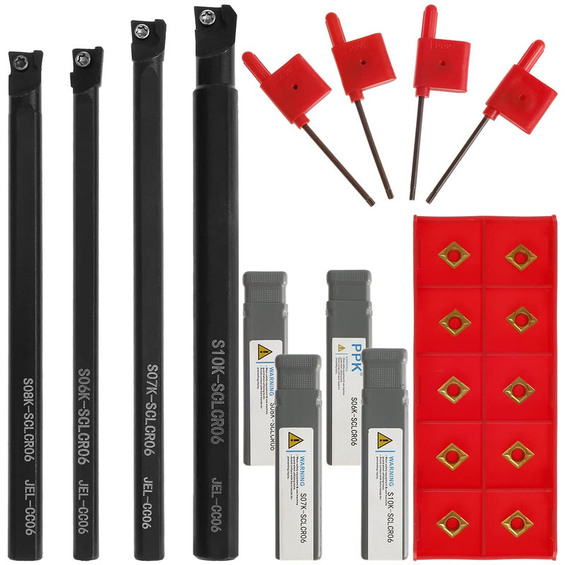 [Australia - AusPower] - Lathe Turning Tool Set Metal Boring Bar S06K/S07K/S08K/S10K-SCLCR06 Mini Cutting Tool with 10Pcs Carbide Inserts CCMT060204 and 4Pcs Wrenches(4PCS) 4pcs-sclcr06 