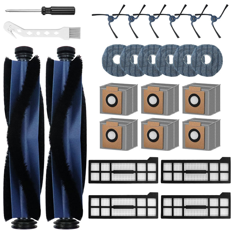 26 Pack Replacement Parts Kit for Eufy X10 Pro Omni Robot Vacuum Accessories, 2 Main Roller Brush 4 Filters 6 Dust Bags 6 Side Brushes 6 Mop Pads 1 Screwdriver 1 Clean Tool