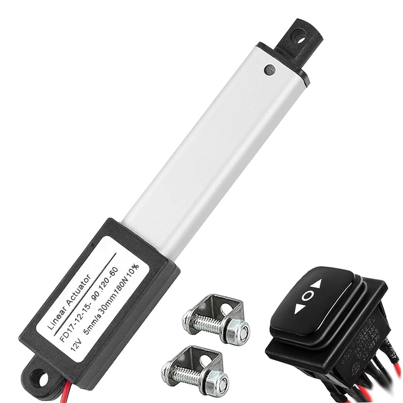 AWINLI Mini1.2" Stroke 12V Linear Actuator,180N/40.5Lbs Waterproof Micro Electric Actuator,Speed 5mm/s with Instantaneous Switch Mounting Bracket,for Cabinets,Window Openers,Robots (30mm) 30mm-180N Mini12V