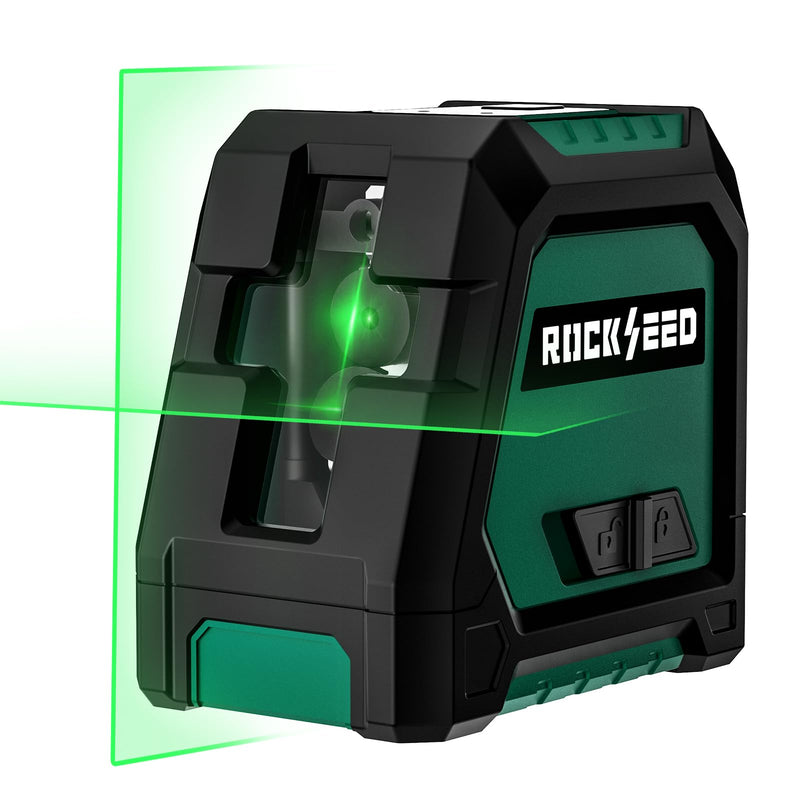 [Australia - AusPower] - RockSeed Dual Modules Line Laser, Self Leveling Laser Level, Horizontal and 150° Vertical Green Beam, 2 AA Batteries, Carrying Bag, for Home Decoration/DIY/Construction Site LV02G 