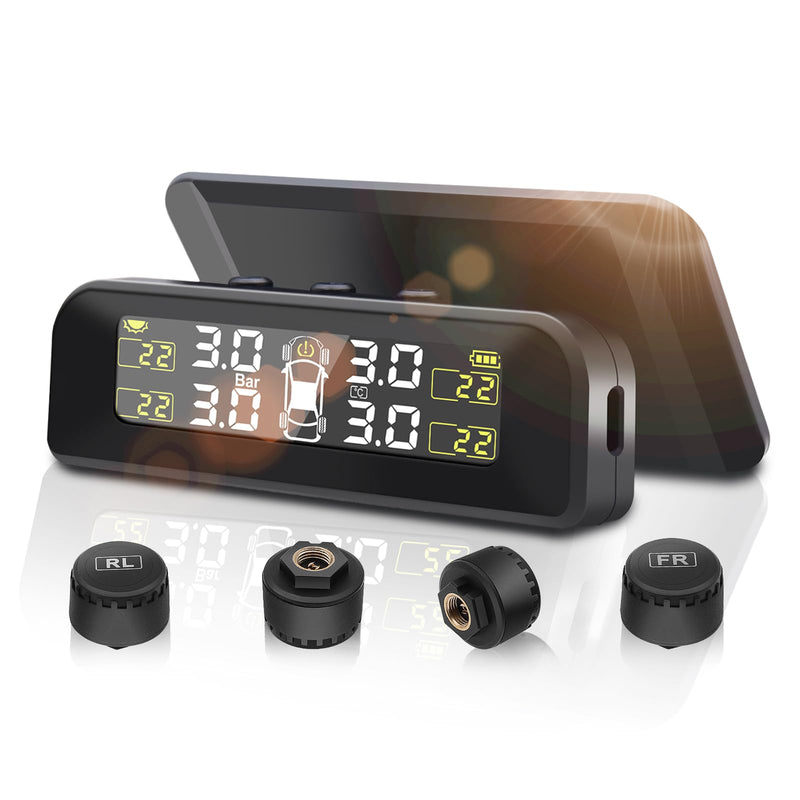 Tire Pressure Monitoring System Solar TPMS,Tire Pressure Monitor System with 4 External Sensors Real-Time Display on Windowshield 22-87 PSI for Car RV SUV MPV Sedan