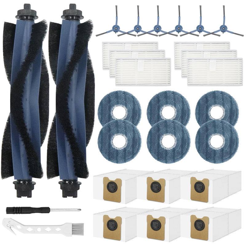 [Australia - AusPower] - 28 Pack Replacement Accessories for Eufy Omni C20 Robot Vacuums Parts, 2 Main Brush, 6 Side Brushes, 6 Washable Filters, 6 Dust Bags, 6 Mop Pads, 1 Cleaning Tool and 1 Screwdriver 