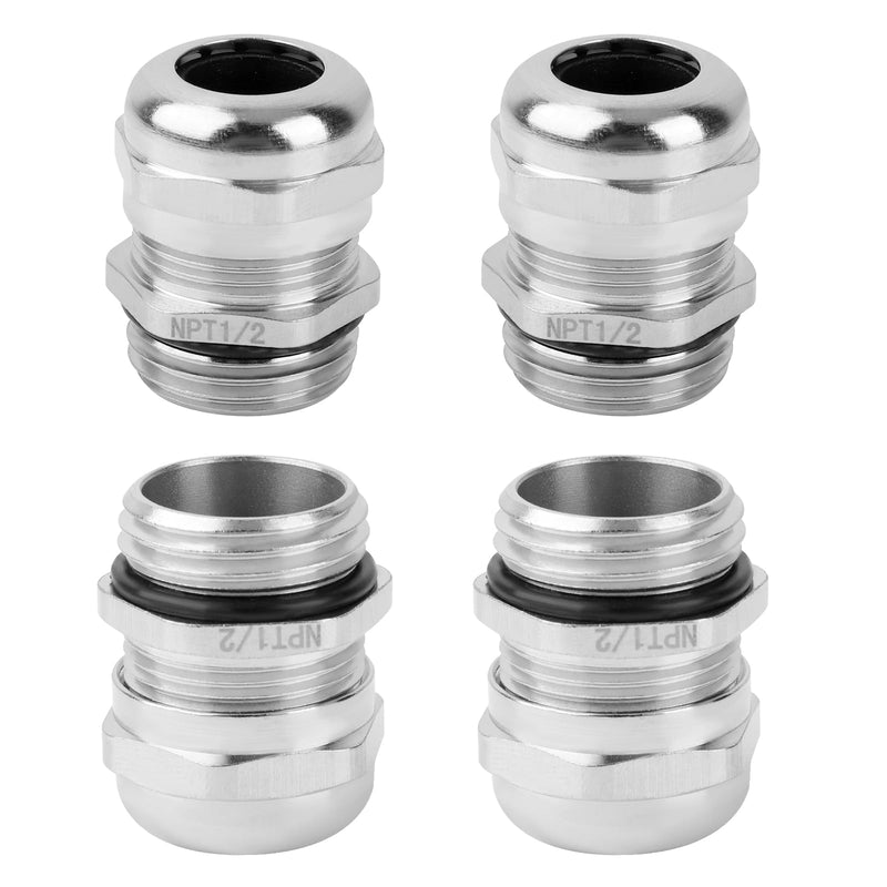 [Australia - AusPower] - 4 Pcs NPT 1/2" Nickel-Plated Copper Waterproof Cable Gland, IP68 Waterproof Cable Gland Adjustable 6-12mm Cable Connectors 1/2" NPT 