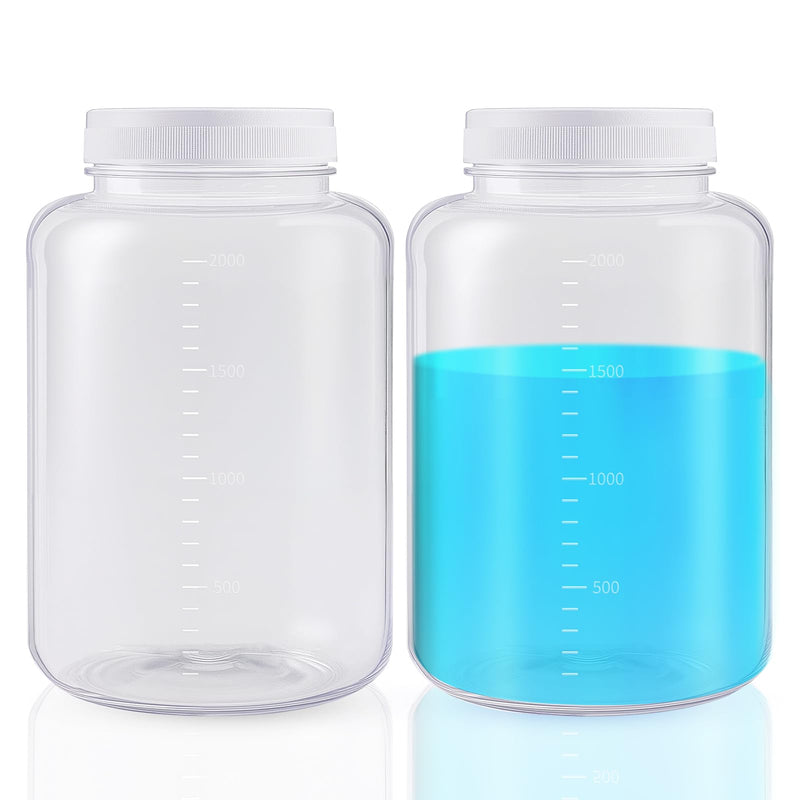 Tatuo 2 Pcs 64 oz 2000ml Polyethylene Reagent Bottle Plastic Sample Bottles with Screw Caps Translucent PE Sample Containers with Lid for Liquids, Laboratory, Storage at Home (Translucent)