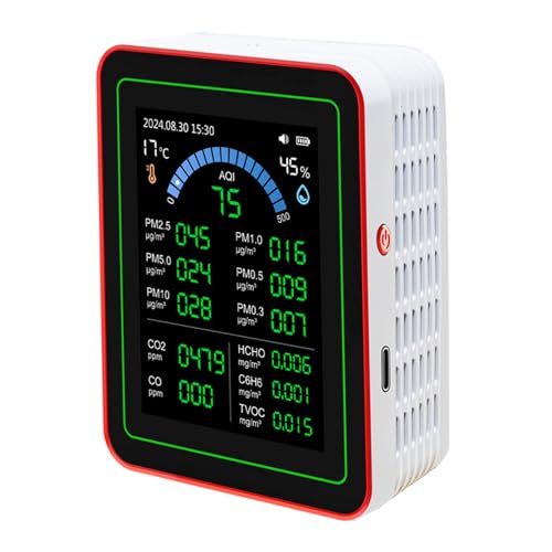 [Australia - AusPower] - 18 in 1 Air Quality Tester for Home, Indoor Air Quality Monitor, with Air Quality Index, CO2, HCHO, TVOC, PM5.0, PM0.3, PM1.0, PM2.5, PM10 etc, Support Data Storage and 