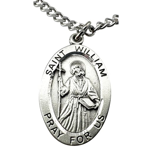 St William Pewter Medal USA Made on a Steel Chain with Holy Card Boxed Set