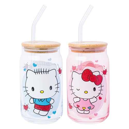 Silver Buffalo Sanrio Hello Kitty Dear Daniel, 2 Pack Glass Tumbler, 16oz Hello Kitty and Dear Daniel (2 Pack)