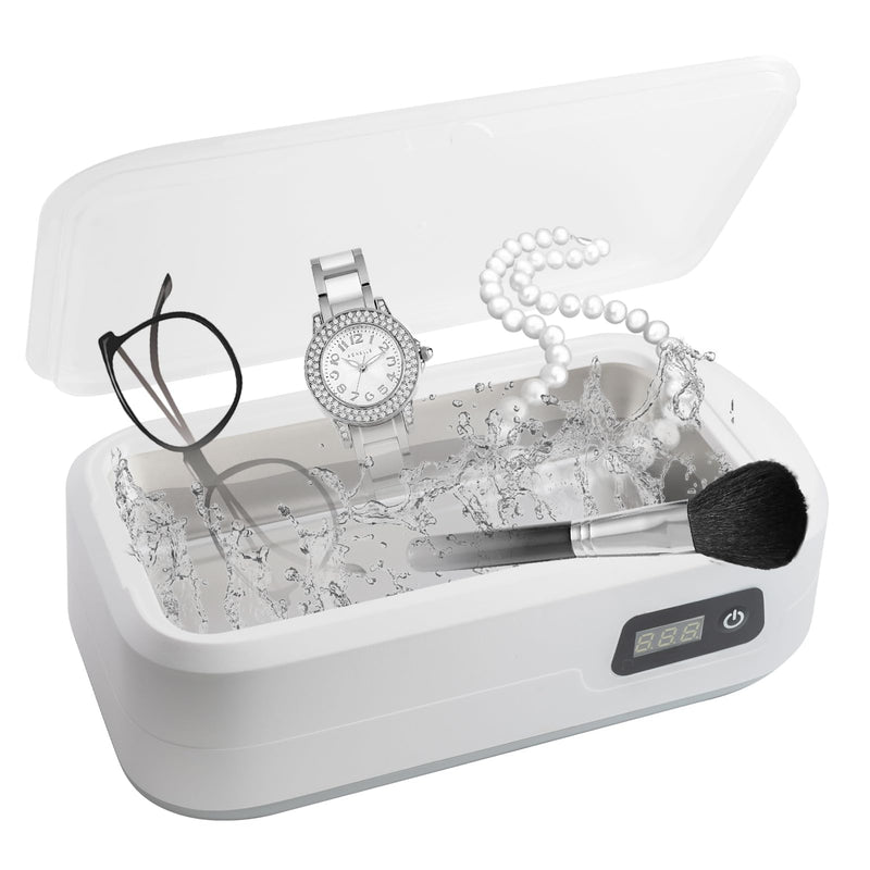[Australia - AusPower] - Ultrasonic Jewelry Cleaner, 22oz Jewelry Ultrasonic Cleaner 48W Portable Professional Ultrasonic Cleaner for Jewelry, Eyeglass, Watches, Dentures, Ring, Blade Razor 640ml 48KHz(White) 