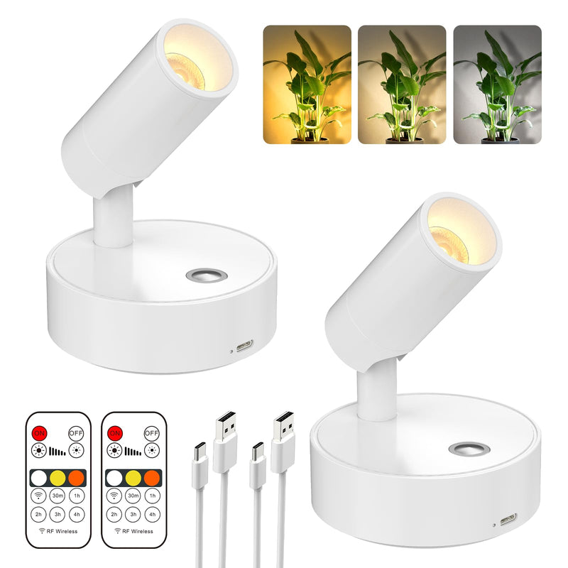 [Australia - AusPower] - Olafus LED Wireless Spotlight Indoor, Rechargeable Battery Uplighting Indoor with Remote & Timer, 3CCT Picture Lights for Wall, Mini Art Accent Light for Plants, Artwork, Painting, 2 Pack White 