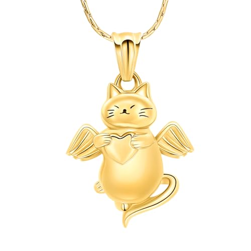 constantlife Cat Urn Necklace for Ashes Pet Ashes Pendant Cremation Jewelry Keepsake for Animal Ashes Small Locket Grieve Memorial Gift for Pet Loss Gift for Women Men Golden