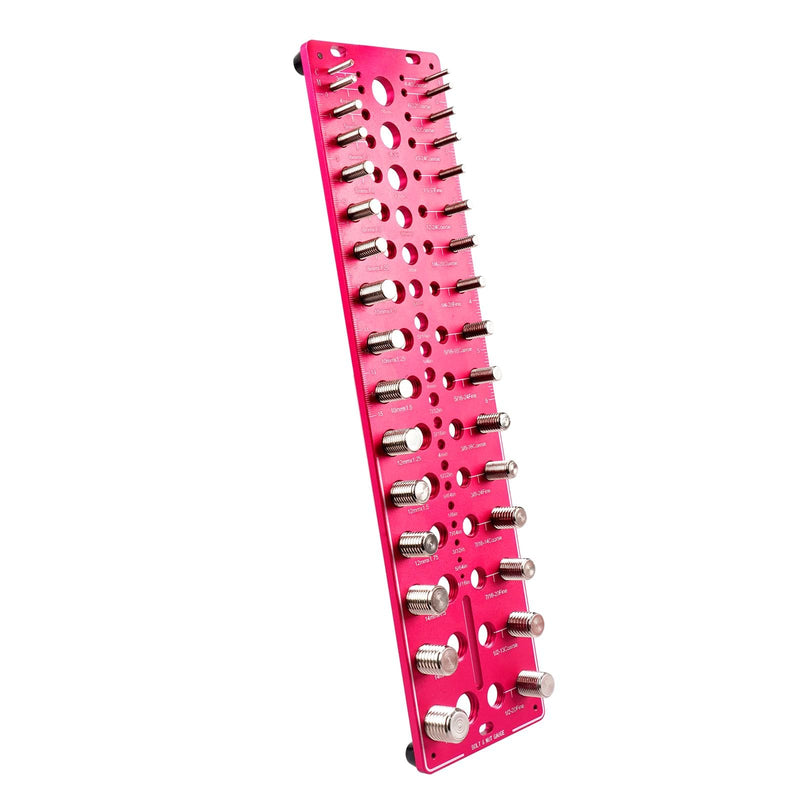 Nut and Bolt Thread Checker 32 SAE & 32 Metric Rustproof Solid Non-Deformable Thread Checker, Wall-Mountable Bolt Size Finder Tool, Bolt and Nut Sizer and 19 Drill Bit Sizes for Quick Measurement Red Thread Checker