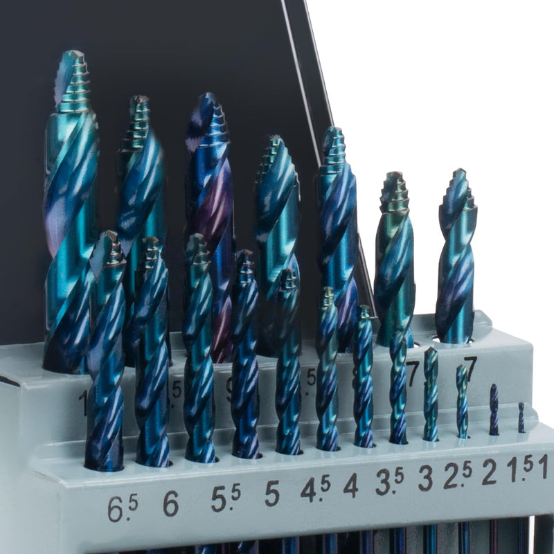19 Piece Cobalt Stepped Point Drill Bit Set, CLEVEROOL HSS Turbo lmpact Step Drill Bit with Blue Oxide Finish for Stainless Steel Acrylic Iron Wood 19 Pieces
