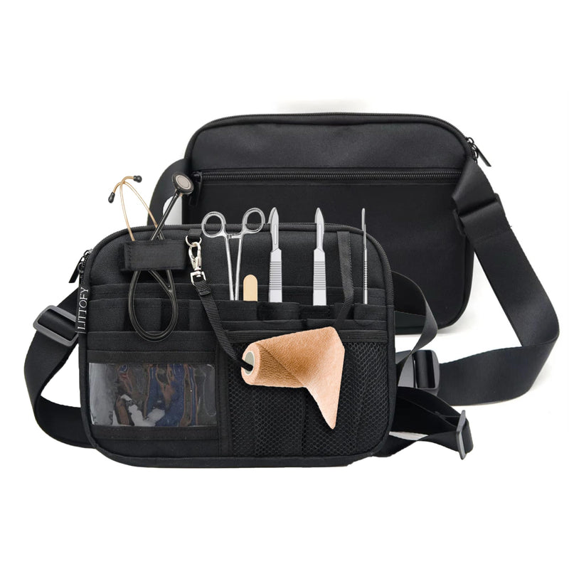 [Australia - AusPower] - Nurse Fanny Pack Black – Washable Unisex Crossbody Waist Bag with Extra-Wide Adjustable Strap, Multi-Compartment Organizer Pockets for Medical Supplies, Students, Doctors & Everyday Use 