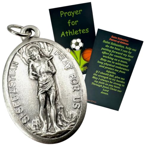 Saint Sebastian Medal Italian Metal Pendant Prayer Card Patron Athletes