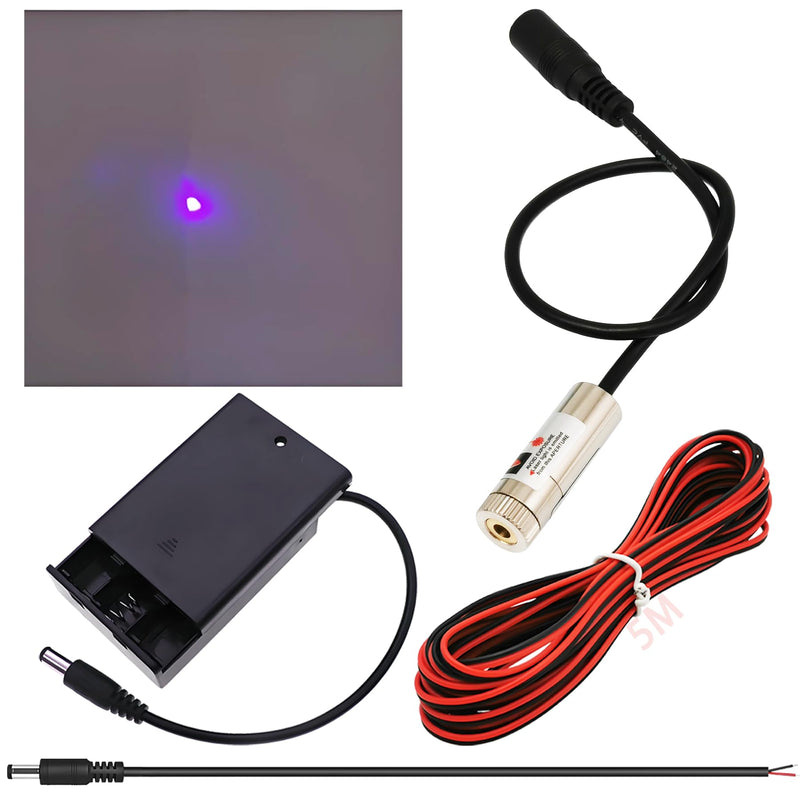 CTRICALVER Laser Module Adjustable Focal Point Kit, 405nm Industrial Laser Module Diode 3-5V 2.1mm DC Plug + Power Supply Kit (Light Source Shape: Crimson Dot)