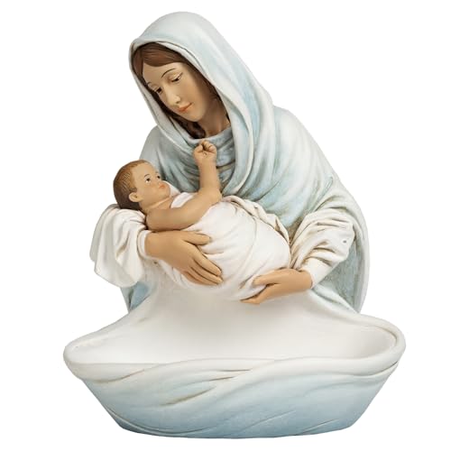 Grace4Joy Virgin Mary Rosary Holder, 6 Inch Hand-Painted Madonna and Child Statue, Religious Catholic Gifts for Women Blue