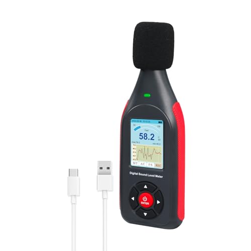 Sound Level Meter Decibel Meter Data Logger with A/C Frequency Rating, Fast/Slow Response, 43,000 Records, Real-time Sampling, USB/PC Connector, Tri-Colour LED Noise Warning Indicator