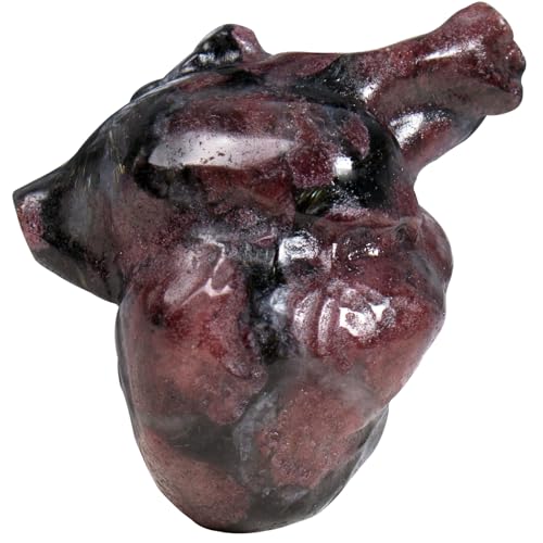 Garnet Heart Crystal Figurines, 2.1 Inch Crystal Heart Love Statue for Home Decor, Meditation and Stress Relief, Hand Carved Natural Healing Stone Cardiac Sculpture Spiritual Gift for Women Garnet Heart