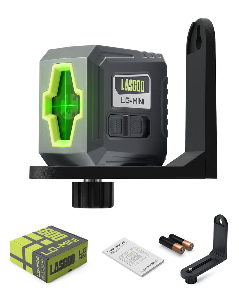 LASGOO Mini Self-Leveling Green Laser Level, Cross Line Laser ideal for Picture Hanging and Construction, Includes Magnetic Rotating Stand and Batteries, Compact and Portable