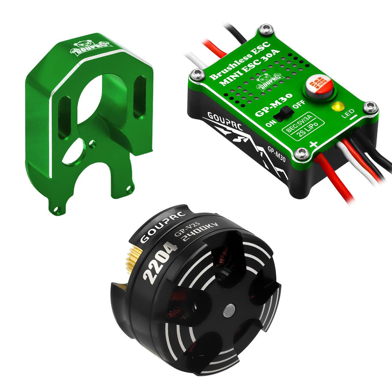 GOUPRC 30A Brushless ESC & 2204 2400KV Brushless Outrunner Motor with Mount Combo Kit for SCX24 Axial 1/24 Remote Control Crawler Truck Car Green With Motor Mount